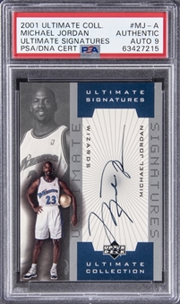 2001-02 Ultimate Collection "Ultimate Signatures" #MJ-A Michael Jordan Signed Card – PSA Authentic, PSA/DNA 9